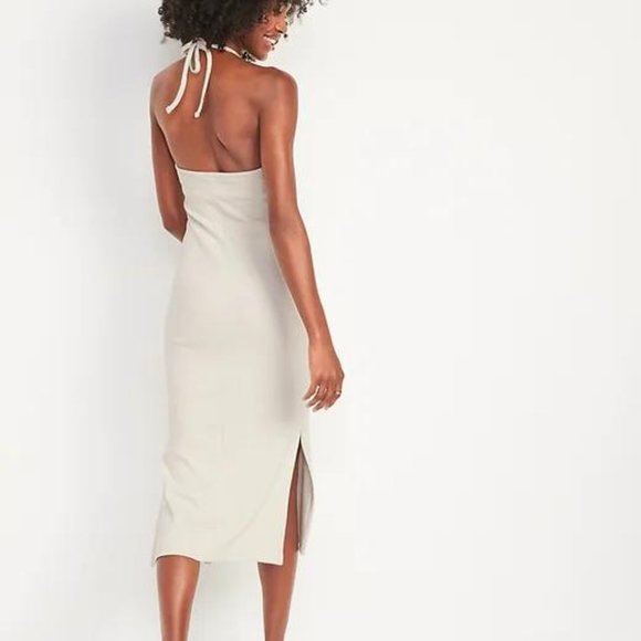 Old Navy Fitted Sleeveless Halter Rib-Knit Midi Dress for Women New - Picture 4 of 7